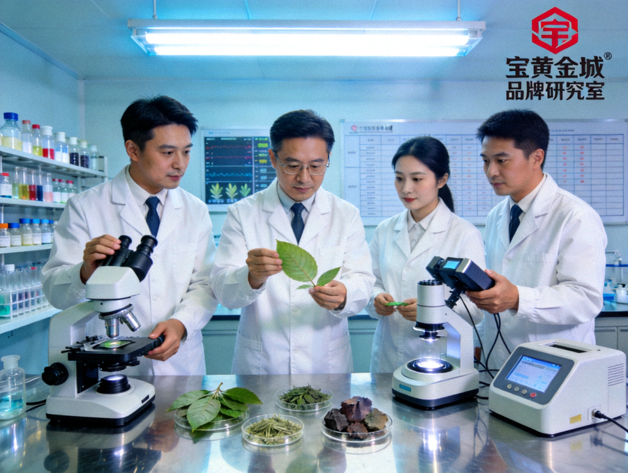 寻宝黄金城品牌研发中心里科研人员使用精密仪器进行分析的自然成分探索场景